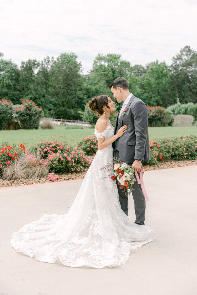 bride and groom in a garden Lake of the Ozarks Wedding photographer