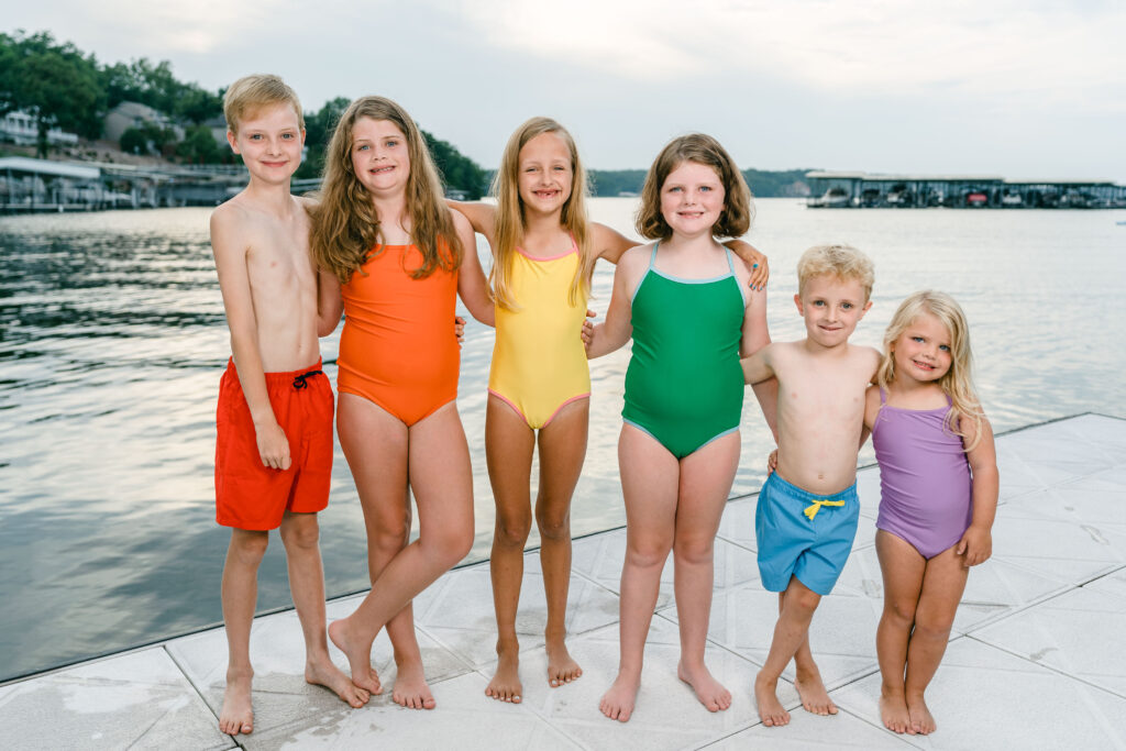 kids with bright swimsuits by Lake of the Ozarks photographer The Bennetts